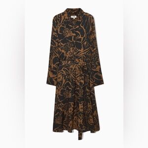 COS Midi Long Sleeve Shirt Dress in Brown/Black Floral Print, Size 8